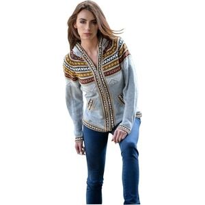 Gamboa Women's Fair Isle Alpaca Wool Full Zip Hoodie Handmade Peru M